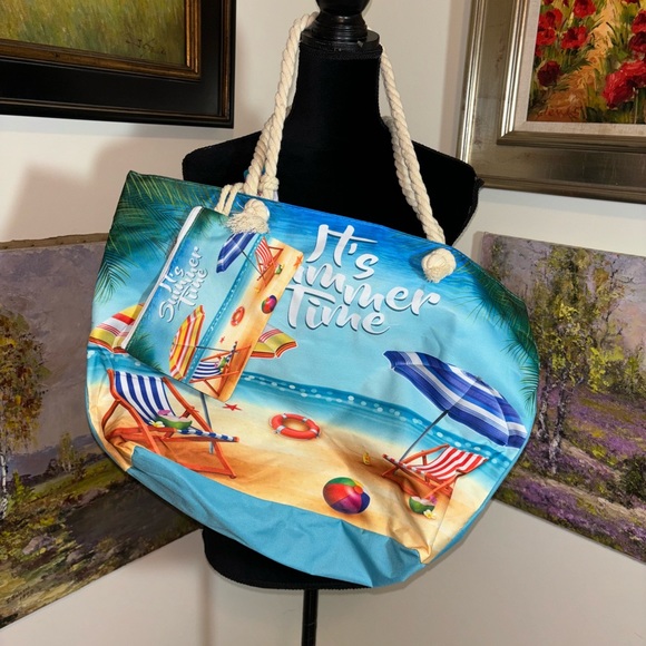NEW beach bag with small cosmetic bag - Picture 1 of 3